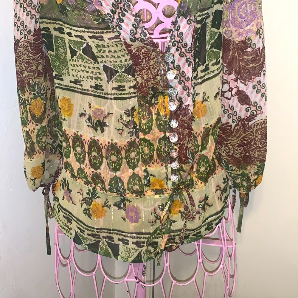 Pore Oxygen Women's Embroidered Blouse Green Multi- Small - Picture 5 of 9